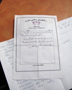 A letter posted by the Taliban threatening violence on girls who attend school.
